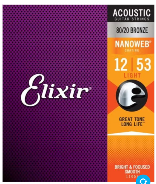 Elixir 80/20 Bronze Acoustic Guitar Strings with NANOWEB Coating